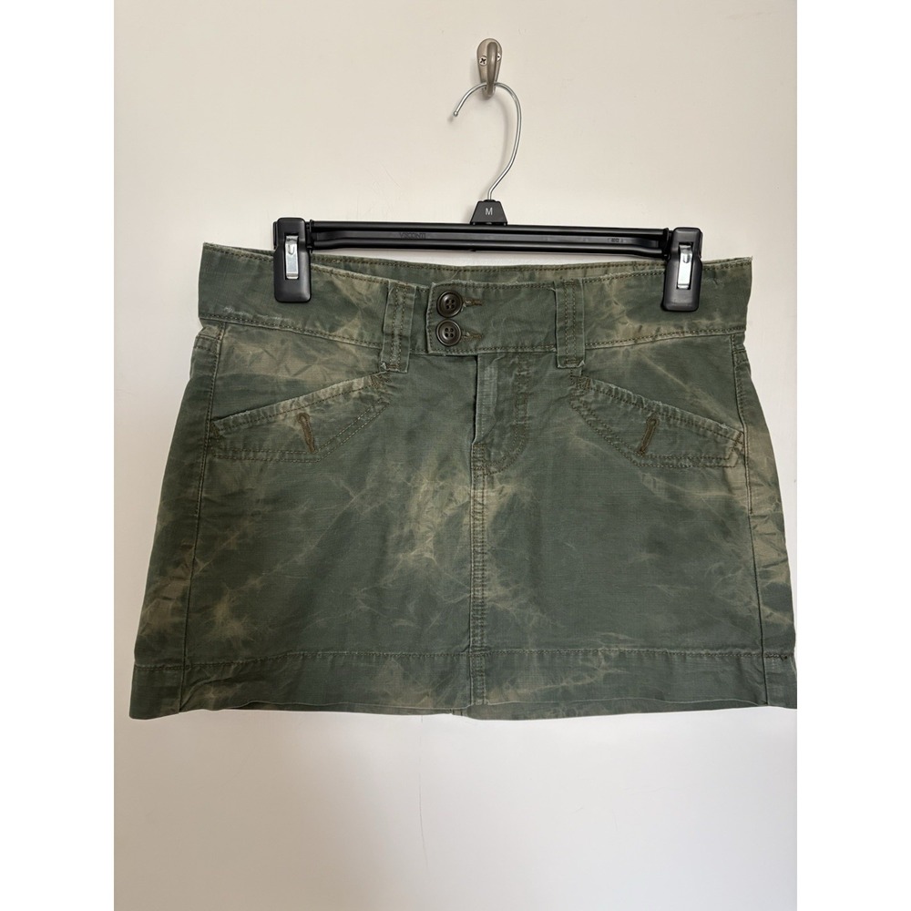 Lucky Brand Y2K Micro Mini Skirt Green Khaki Tie Die Womens 0/25 Vintage